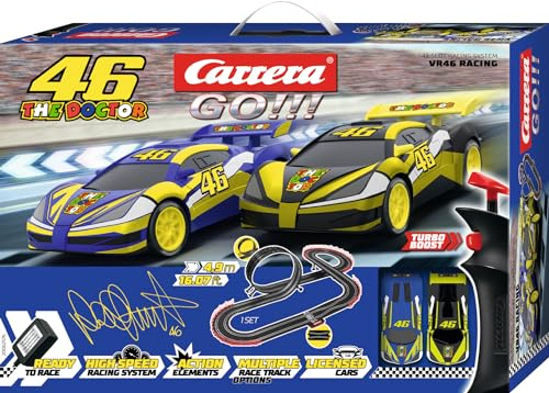 Carrera GO!!! 20062576 VR46 Ultimate Racing Racerbane-set, med licensierade slotbilar, upp till 2 spelare, för barn från 6 år och vuxna