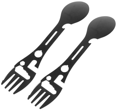 Gogogmee 2stücke Camping-spork Aus Edelstahl Tragbar Und Praktisch Als Löffel Gabel Und Flaschenöffner Verwendbar Für Outdoor-aktivitäten Und Reisen