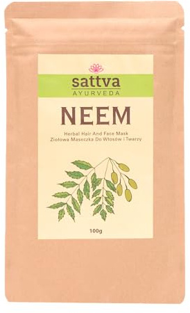 Sattva Neem Gesichtsmaske und Haarmaske - Anti Pickel Maske, Mitesser Maske für Männer und Frauen - Skincare Face Mask - Gesichtsmasken & Gesichtskurenfettige - Fettiger Kophaut und Schuppen - 100g
