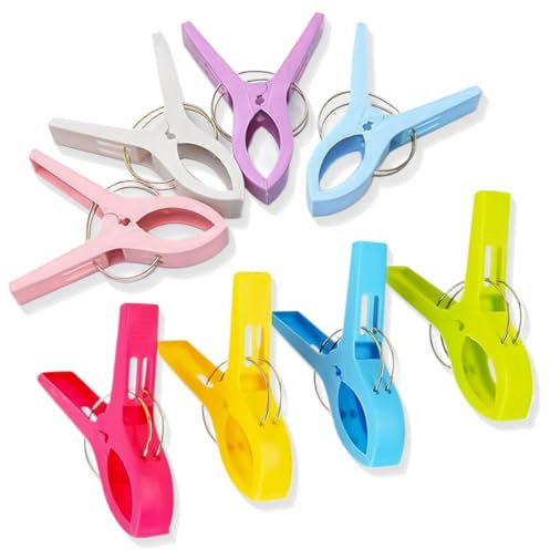 EIYVPRA 8 pezzi Mollette Grandi Plastica, 8 colori Antivento Lavanderia Pioli per Trapunta, Bucato Clip per Telo da Spiaggia, Antivento Lavanderia Pioli per Trapunta, Asciugamani, Coperta, Lenzuola