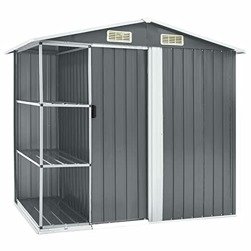 Buzaza Abri de Jardin avec étagère Gris 205x130x183 cm Fer,Abris De Jardin,Abri De Stockage pour Jardin,Abri D'Outils De Jardin