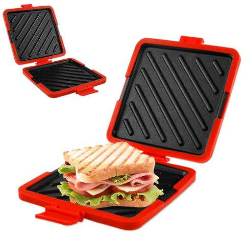Microwave Toastie Sandwich Maker Silicone Microwaveable Cookware Wireless Toastie Maker Nonstick Plate Sandwich Maker Rapid Heating Breakfast Sandwich Toaster for Cooking Sandwiches(red)