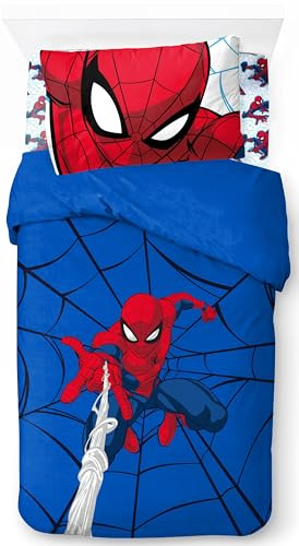 Marvel Spiderman Webtastic 100% Coton Ensemble Lit Simple 3 Pièces – Comprend Housse de Couette, Drap et Taie d’Oreiller
