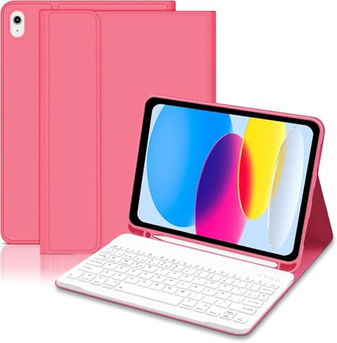 Funda con Teclado Español Ñ para iPad 10 Generación 2022/11 Generación A16 2025 (10.9/11 Pulgada),Ultra Delgada Funda con Portalápices,Teclado Bluetooth Magnético Desmontable para iPad 10/11 Gen-Rosa