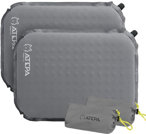ATEPA Inflatable Seat Cushion, Self-Inflating Foam Air Blow up Cushion to Sit on for Travel Airplane Stadium Camping Backpacking Boating Concert, 2 Pack Grey