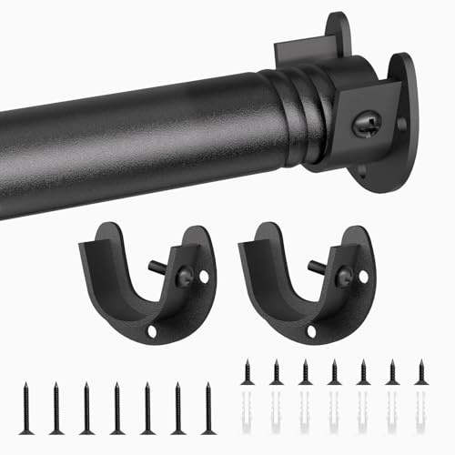 Goowin Extendable Wardrobe Rail 43-133cm, 25mm Carbon Steel Adjustable Wardrobe Rail with Fittings for Wardrobe,Cabinet,Windows(Black)