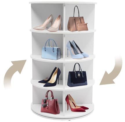 YEITBY Drehbares 360-Grad-Schuhregal, Freistehendes Schuhregal, Rundes Karussell, Vertikale Handtasche, drehbar, Schuhschrank-Organisation (Weiß, 4 Etage)