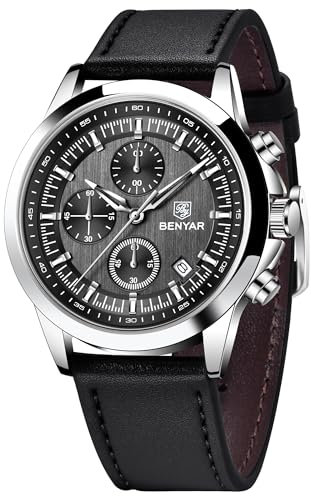 BENYAR Uhren Herren Analog Quarz Chronograph Herrenuhren 50M Wasserdicht Leuchtende Datum Armbanduhr Lässig Business Uhren Klassische Elegantes Geschenke für Herren (5210 Schwarz)