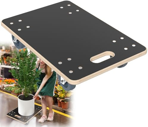 HENGMEI Transportvagn rullbräda, 1 st. transporthjälp med 2 parkeringsbromsar, möbelskoter av trä, rullvagn för möbler transport, 200 kg, lastkapacitet per plattform med 360° rulle, 600 x 400 x 145 mm