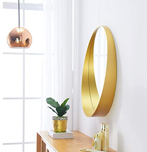 Tavolo da toeletta Specchio da trucco con mensola a forma di mezzaluna Toilette Ingresso WC Specchio da parete Appeso a parete Colore tronco Colore noce Nero Oro 5050, 6060, 7070, 8080 (Giallo 70*70)