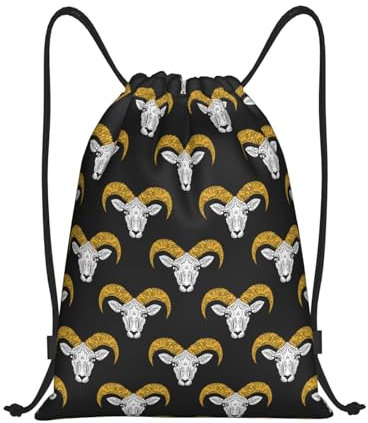 Rucksack Mit Kordelzug Ziegenkopf Cool Black Gymnastikbeutel Unisex Turnbeutel Für Damen & Herren Verstellbar Kordelzug Sportbeutel, Für Schwimmen, Reisen, Strand, 36x42cm