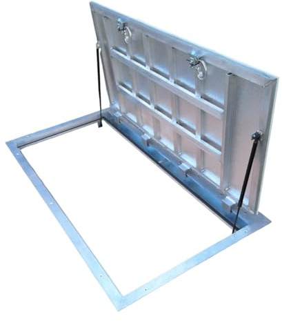 S-Lion Puerta de suelo Thermo Max 4 90 x 180 cm con muelle de gas, bloqueo con mango y junta de cuatro lados, tapa de pozo para sótano y pozo de inspección, marco de perfil de aluminio, 900 x 1800 mm