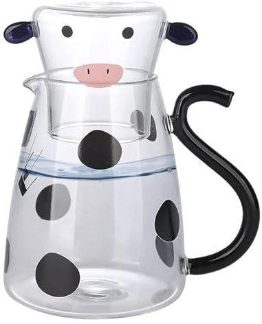 Jarra de agua de vidrio de , bonita jarra de leche con tapa, jarra de vidrio para mesita de noche, jarra con taza, hervidor de agua transparente para mesita de noche, jarra de leche decorativa