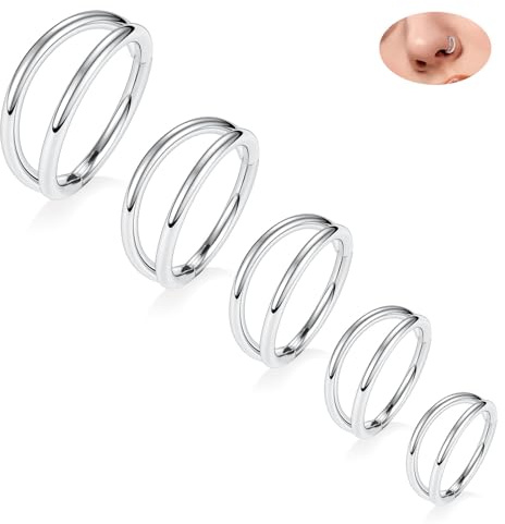 hengkaixuan Doppelte Nasenringe, 5 Stück, Conch-Reifen, Doppel-Septum-Schmuck, Knorpel-Conch-Piercing, Chirurgenstahl, Rook, Tragus, Lippe, Daith, Helix-Ohrringe