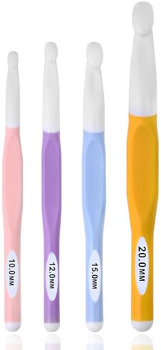 Large Sizes Crochet Hooks 4 pcs Long Crochet Needles QLRFFLJOY 10mm 12mm 15mm 20mm Rubber Handle Crochet Hook Set DIY Yarn Weaving Tools for Knitting Blankets, Shawl and Carpets