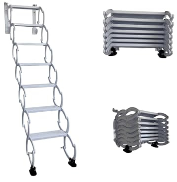 Einziehbare, Faltbare Dachbodenleiter, Teleskop-Dachbodenleiter mit Pull-Down-System, Dachboden für drinnen und draußen, an der Wand montierte Dachbodentreppe, Zugangsleiter(8 Steps 230CM)