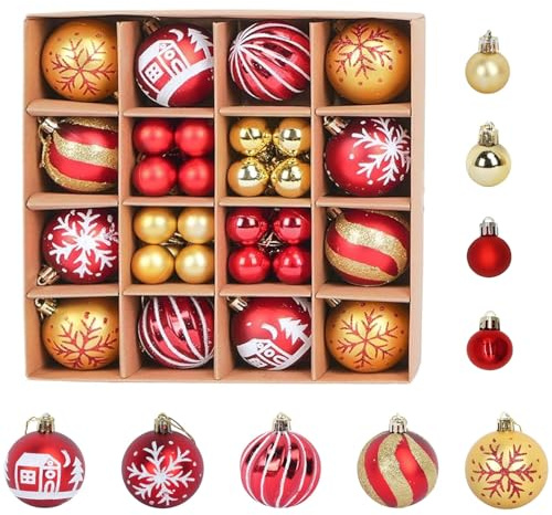 Fairblo 44 Pièces Boule de Noel Rouge et Or Ø6 cm/3cm Boules de Noël en Plastique Décorations de Sapin de Noël Boules à Suspendre pour Décoration Sapin Noel