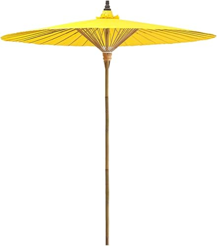 Parasol De Jardin Rétro Chinois 6 Pieds, Parapluie en Bambou Et Papier Huilé, Parapluie D’Abat-Jour Rond Extérieur, Imperméable à L’Eau, Protection Uv50, Yellow, 195cm/6.4ft