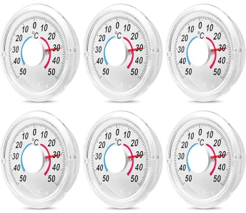 Lot de 6 thermomètres de fenêtre analogiques transparents avec aiguilles en métal résistantes aux intempéries pour fenêtre extérieure