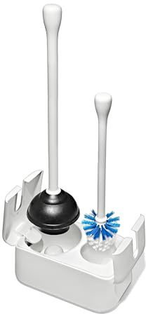 OXO Good Grips Toilet Brush & Plunger Set | Two Bathroom Essentials in one Space-Saving Canister | Toilet Bowl Cleaner and Plunger with Holder, Perfect for Small bathrooms