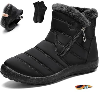 POIOZXD Stivali invernali da donna, comodi, impermeabili, antiscivolo, stivali invernali da donna, stivali da neve caldi – stivaletti foderati in pelliccia alla caviglia per attività all'aperto