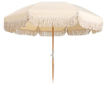 Grand parasol de plage rond de 1,8 m pour piscine, terrasse et terrasse, protection UV, auvent élégant avec franges (base non incluse)
