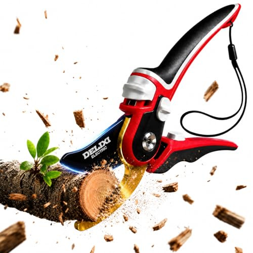 Garden Secateurs for Weak Hands, Pruning Scissors with Sk5 Teflon Coated Blade, Professional Pruning Shears for Plant Garden Pruner Scisso for Garden Tool, Adjustable Grip & Free Rope
