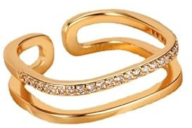 Ayoiow Ringe Gold 585 Echt für Damen, Offener Ring Hohlgeometrisches Design Labordiamant Echt Gold Eheringe, 14K Gelbgold Vorsteckring 585 Gold für Freundin
