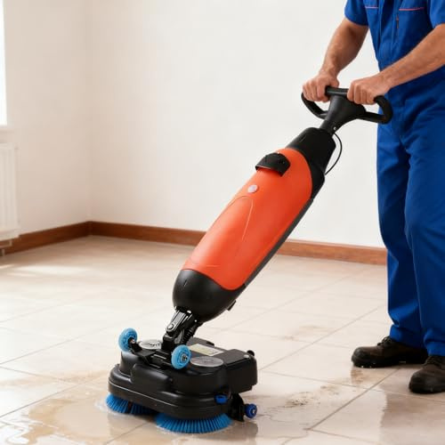 Pulidora De Pisos Eléctrica Comercial, Con Rotación De 360°, Ancho De Limpieza De 43 Cm, Autopropulsada, 1200 M² (12900 Pies Cuadrados), Batería De 2 Horas De Duración, Tanques De Agua Dobles Red