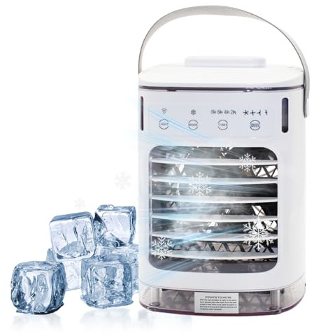 Aire acondicionado portátil, mini enfriador de aire con 4 niveles de viento y 7 colores LED, enfriador de aire portátil con depósito de agua grande (hasta 2 horas de funcionamiento), funcionamiento