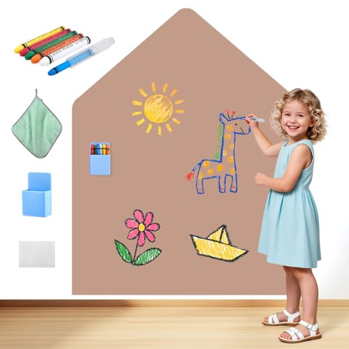 Magnettafel Kinder, 100 * 80cm Magnetwand Gewölbte, Selbstklebende Wandtafel in Hausform mit Pastellfarben und Kreiden, Montessori Magnetwand für Mädchen und Jungen, Kinder Magnettafel Wand (Braun)
