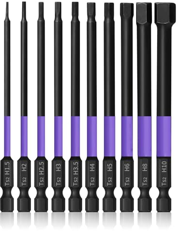 Allen Key Drill Bit Set 100mm, 10 Pcs Hex Drill Screwdriver Bits Set 1/4 Inch Magnetic Long Allen Wrench Hex Shank Bits H1.5-H10