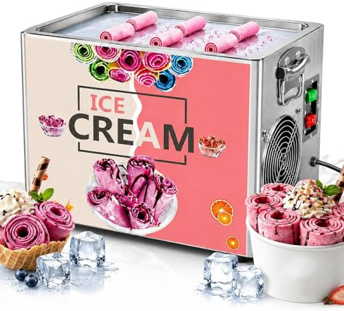 ZHIGUANYUN Gelatiera Professionale Autorefrigerante 330W, Piastra per Gelato Arrotolato 30x24 CM in Acciaio Inox, Macchina per Yogurt e Sorbetti Istantanei Senza Preraffreddamento
