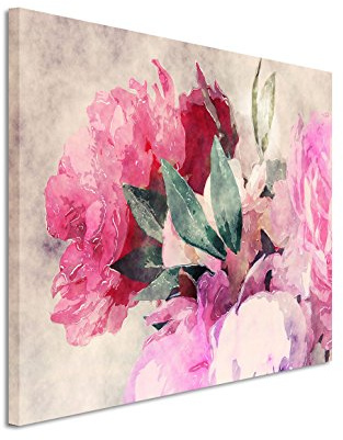 Eau Zone GmbH Kunstdruck auf Leinwand 120x80cm Bild – Rosen und Pfingstrosen in Wasserfarben Optik