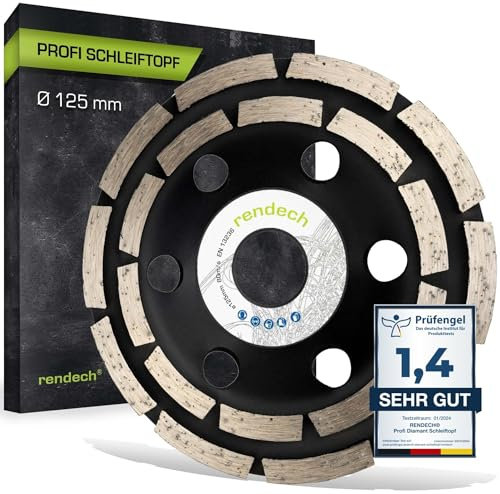 Profi Diamant Schleiftopf 125 mm für Beton, Stein, Fliesenkleber uvm. - Beton Schleifscheibe 125mm für Winkelschleifer | rendech® Markenqualität