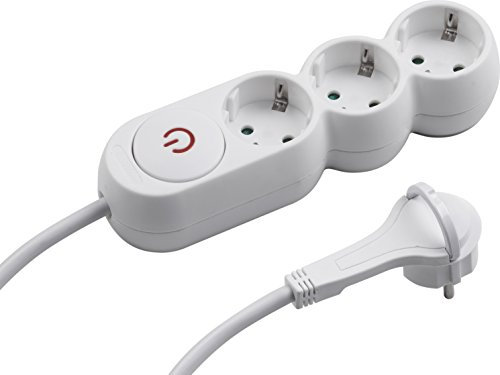 Meister 7430130 Regleta de 3, 1,4 m, Color Blanco, Enchufe Plano, IP20, Mit Schalter