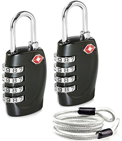 Newace Amélioré 2 x Cadenas 4-nombre Combinaison Voyage Valise bagages Code de sac Lock (Noir) - Höhere Sicherheit avec Câble de Sécurité 100cm