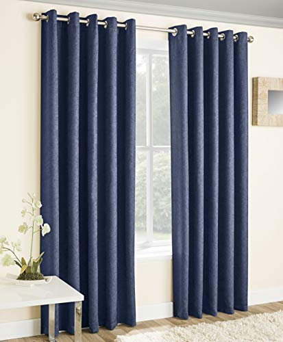 Enhanced Living Vogue Navy 46 x 90 inch (117x229cm) Eyelet Thermal Noise Reducing Dim Out Curtains for Bedroom and Living Room