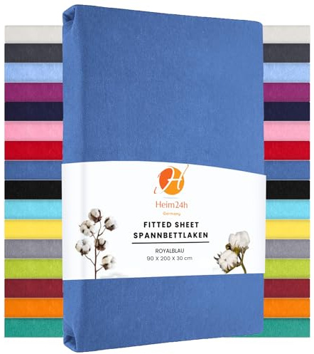 Heim24h Spannbettlaken 90x200cm bis 30 cm, Royalblau, 100% Baumwolle Bettlaken, Öko Tex Zertifiziert Jersey Spannbetttuch