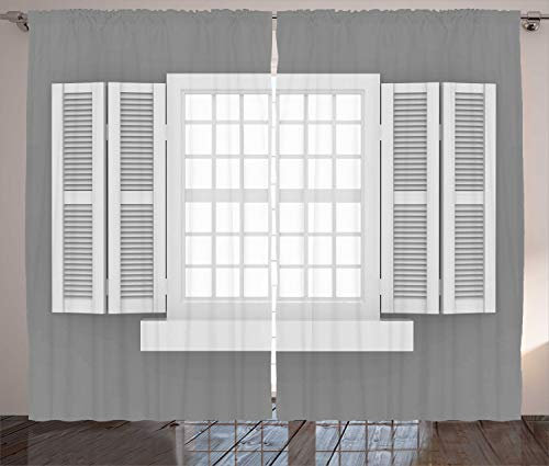 ABAKUHAUS Antiquität Rustikaler Gardine, Fensterläden aus Holz, Schlafzimmer Kräuselband Vorhang mit Schlaufen und Haken, 280 x 225 cm,
