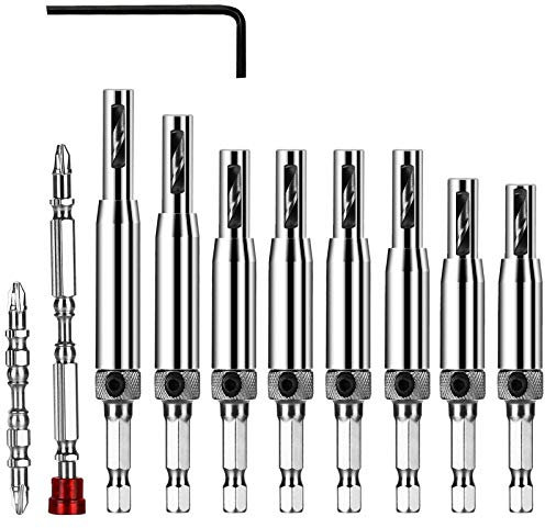 flintronic Punta di Trapano per Cerniere, 11 PCS Center Set di Punte da Trapano, Cerniera Autocentrante Kit di Utensili Per Fori di Perforazione Hardware Per la Lavorazione Del Legno