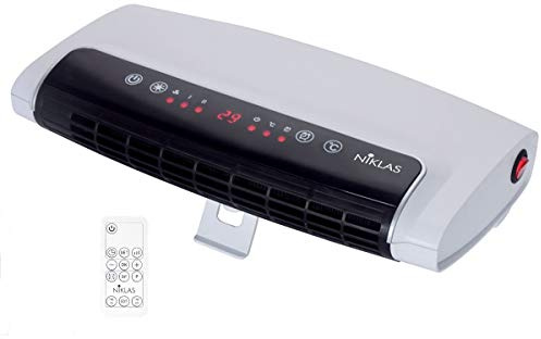 Chauffage NIKLAS 1200W Céramique Mural ou sur pied Télécommande Affichage numérique 230V Blanc