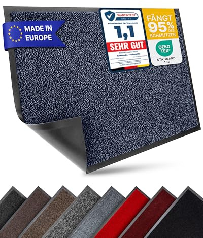Entrando Fußmatte 90x120 cm - Schmutzfangmatte innen außen, Blau Schwarz | Großer Schmutzfang-Teppich und Fußabtreter für Flur, Haustür, Büro und Werkstatt - wetterfest, rutschfest, waschbar