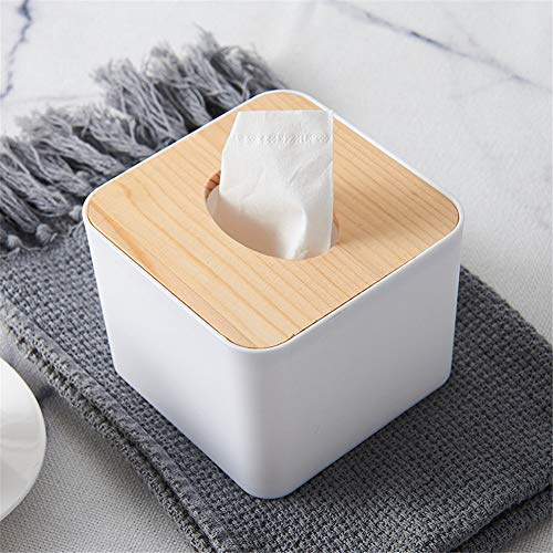 MAGT Taschentuchbox, Quadratisch Kosmetiktuchbox Abnehmbare Holzdeckel Tücherbox Kosmetiktücher Box für Zuhause Auto Büro(Square)