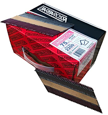 Barbarossa 1st Fix (51mm - 90mm) Bright collated framing Nails for Cordless nailers (75mm - 3” (2200) Ringshank)