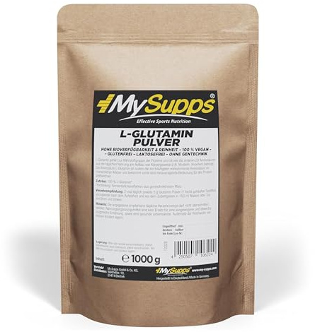 My Supps L-Glutamin Pulver 1.000g vegan, über 99,9% Reinheit, geschmacksneutral, ohne Zusatzstoffe, L-Glutamine aus Fermentation, hohe Bioverfügbarkeit, laborgeprüft, Vorrat für 200 Portionen | Vorrat für 200 Portionen, 100% Reinheit, Ohne Zusatzstoffe, Laborgeprüft, pflanzliche Fermentation, in Deutschland entwickelt
