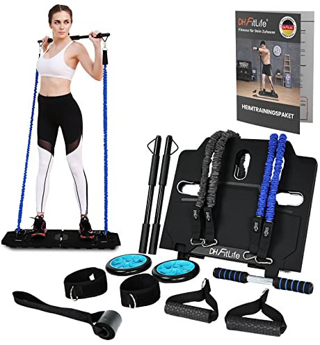 DH FitLife vollständiges Heimtrainingspaket, klappbare Fitnessgeräte für Zuhause, Krafttraining Fitness Geräte, Widerstandsbänder, Resistance Bands, Home Gym platzsparend & tragbar