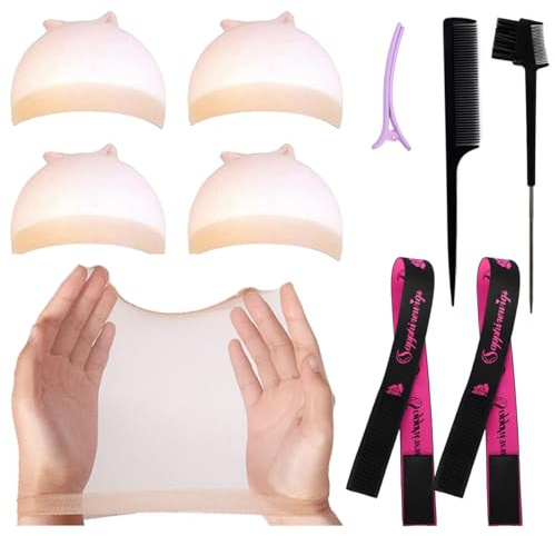 Sapphirewigs 2PCS Wig Band for Melting Lace, 4PCS HD Wig Caps | Elastic Bands, Breathable Caps, Edge Laying