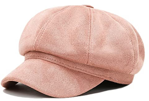Frauen Vintage Samt Baskenmütze Newsboy Hut Gatsby Flache Kappe Baker Junge Hut, Veloursleder-Rosa, Einheitsgröße