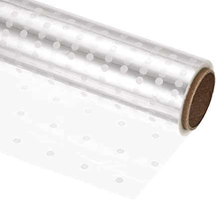 PATIKIL Trasparente Fiore Involucro Carta, 98ft x 16in Incarto Rotolo Regalo Incarto 2.2 Mil Spesso Pellicola Bianco Pois per Artigianato Incarto, Trasparente
